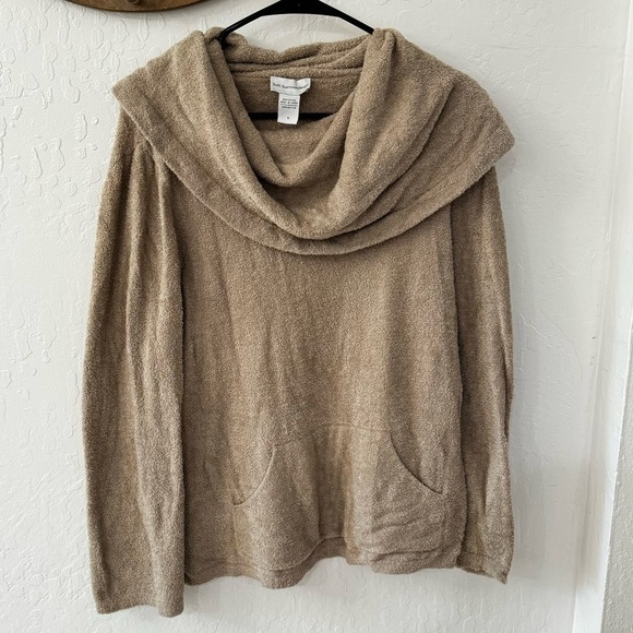 Soft Surroundings Tan Brown Cowl Neck Sherpa Teddy Pullover Sweater S - Picture 1 of 7